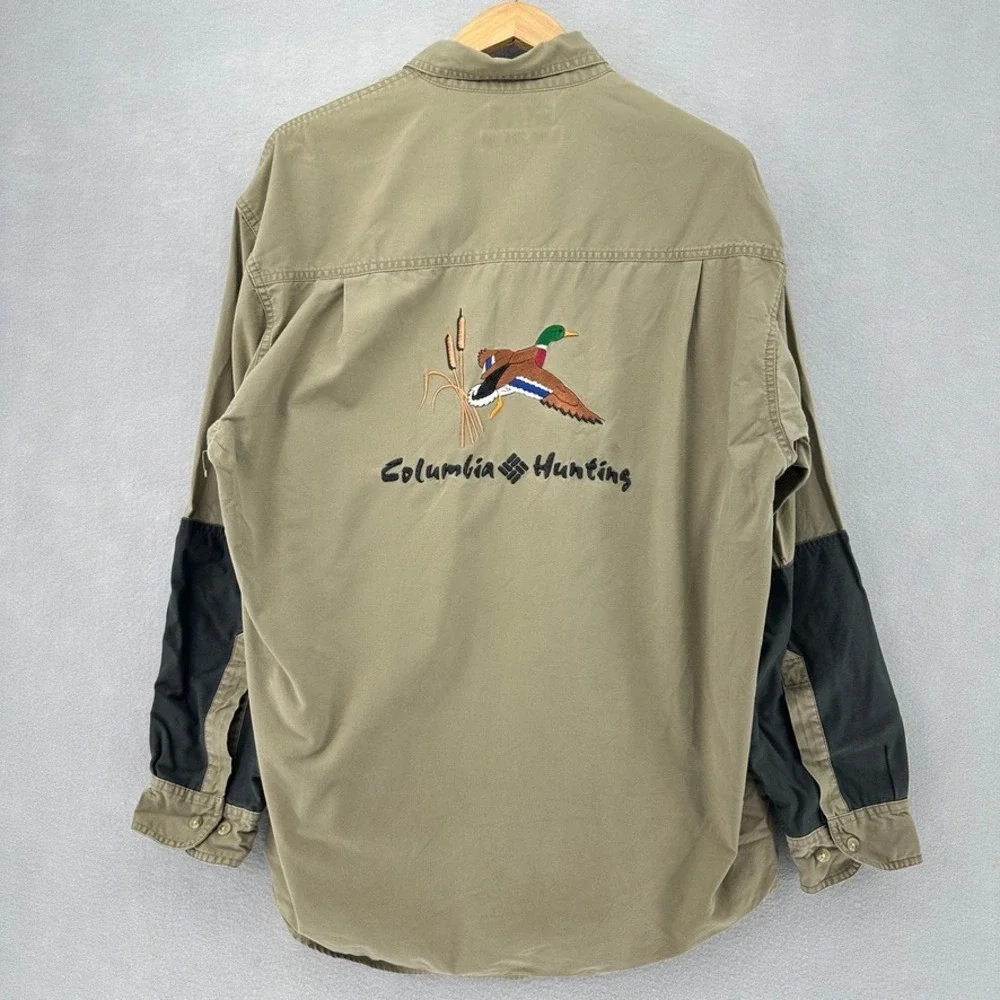 VTG Columbia Hunting Briarshun Shirt XL Tan Long Sleeve Embroidered Mallard Duck